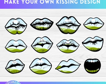 Entwerfen Sie Ihre eigenen Lippen auf CANVA, Kissing Lips Bearbeitbare CANVA Frames Bundle, einfach ziehen und ablegen, rote Lippen Kuss Png, Mundliebe, rote Lippen svg