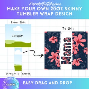 DIY Bleach Effect Split 20 oz Tumbler Wraps - Design on Canva with Drag and Drop - Skinny 20oz - Canva Frame Design Png - Straight Tapered