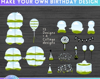 Maak je eigen fotocollageontwerp voor babyverjaardag op CANVA: canvalijstbundel met eenvoudige foto slepen en neerzetten - sublimatie, png-bestand - babyshower
