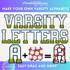 Varsity Canva Frames Alphabet, Fill your own Uppercase College Letter & Number, Drag and Drop, University Sport Font, Sublimation Design PNG