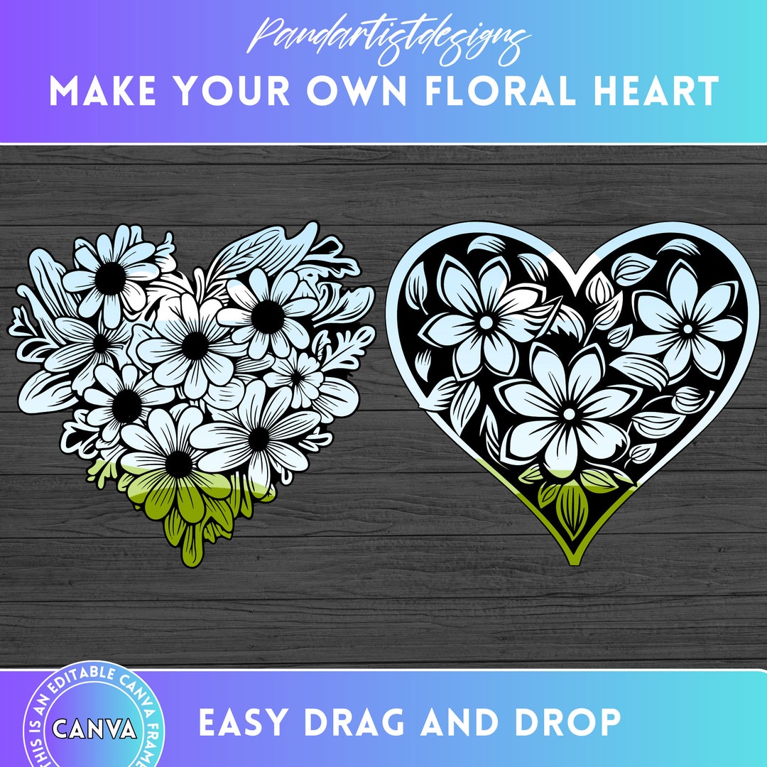 Floral Hearts Canva Frames - Drag and Drop - Valentines Hearts Design ...