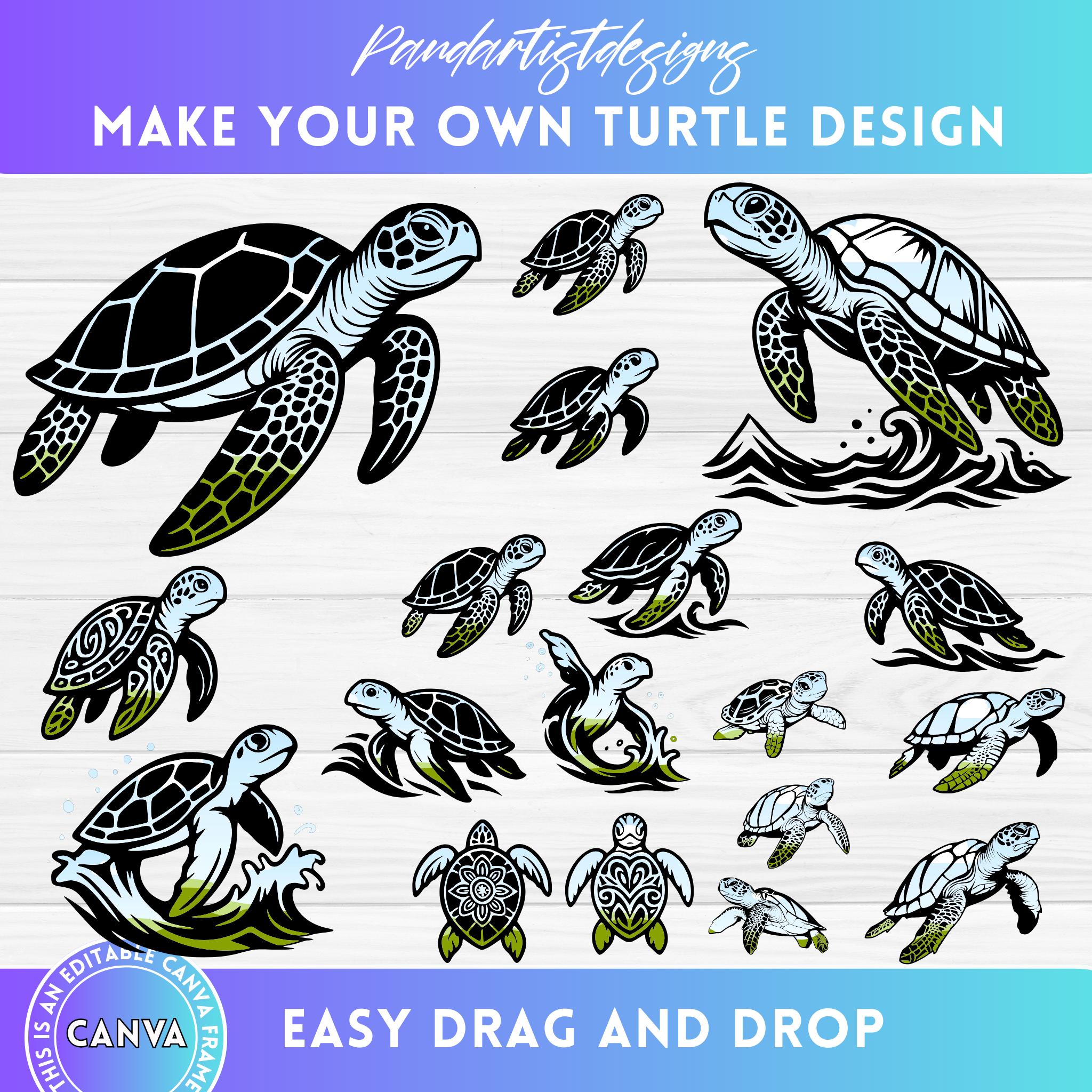 15+ Turtle Editable Canva Frame Template - Sea Turtles Bundle - Drag ...