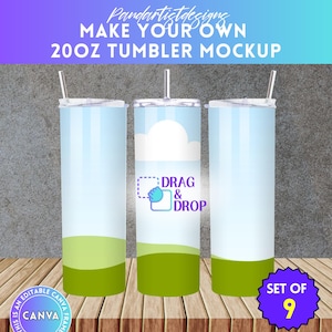 20oz Skinny Tumbler Mock-up with Concrete Abstract Background, Canva Frame Bundle, Drag and Drop, Add Your Own Pattern, Digital Download
