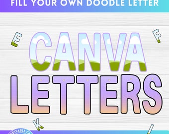 Llena tus propias letras mayúsculas Doodle en CANVA con arrastrar y soltar Alfabeto rellenable Alfabeto Fuente Letras PNG Diseño de marco de Canva editable