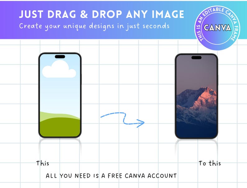 Smartphone Bundle Mockup - Cell Phone Canva Frame Screen Mock-up - Drag and Drop - Editable Sublimation Template Device Background Wallpaper image 2