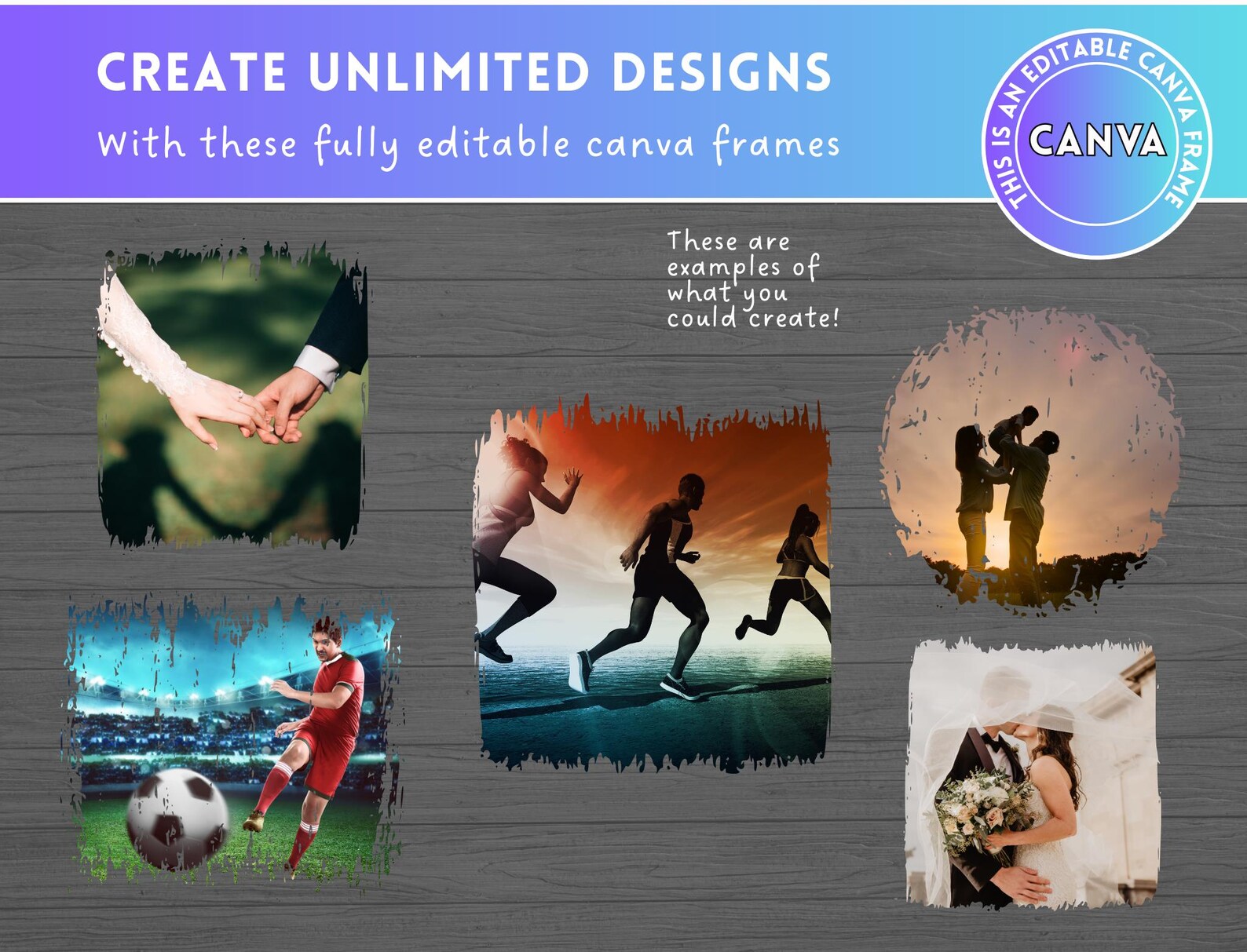 Bleach Effect Distressed Edge Canva Frames Bundle - Drag & Drop Photo ...