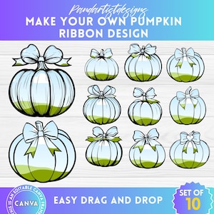 Pumpkin with Bow Canva Frames Bundle, Trendy Fall Design, Easy Drag and Drop, Autumn Sublimation, Retro Ribbons PNG, Coquette Halloween