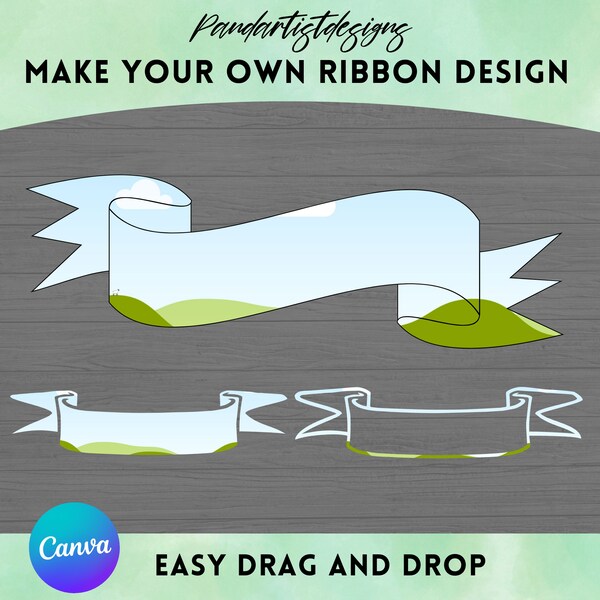 Make your Own Ribbon Banner Design on CANVA - Easy Drag and Drop - Label Png - Canva Frames Bundle - Canva Template - Ribbons Banners Png