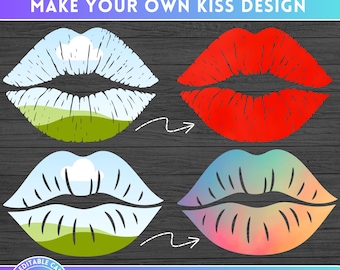 Entwerfen Sie Ihre eigenen Lippen auf CANVA, Kiss Lips CANVA Frames Bundle, einfach ziehen und ablegen, rote Lippen Png, Sublimationsvorlage, küssende Lippen svg, POD