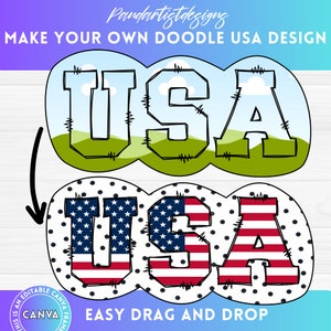 USA Doodle Varsity - Fourth of July Canva frame with Easy Drag and Drop - Patriotic American PNG - Independence Day Sublimation Design 1776
