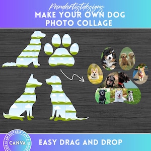 Diseño de collage de fotos de perro y pata de bricolaje en CANVA - Plantilla de marco de Canva editable con foto fácil de arrastrar y soltar - PNG de regalo - Guión gráfico de memoria