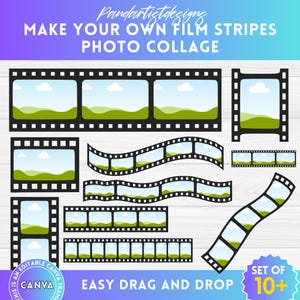 Design Your Own Photo Strip Film Canva Frames, Photo Collage, Add your Own Images or Patterns, Drag and Drop Pictures, Retro Photography DIY