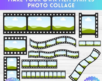 Design Your Own Photo Strip Film Canva Frames, Photo Collage, Add your Own Images or Patterns, Drag and Drop Pictures, Retro Photography DIY