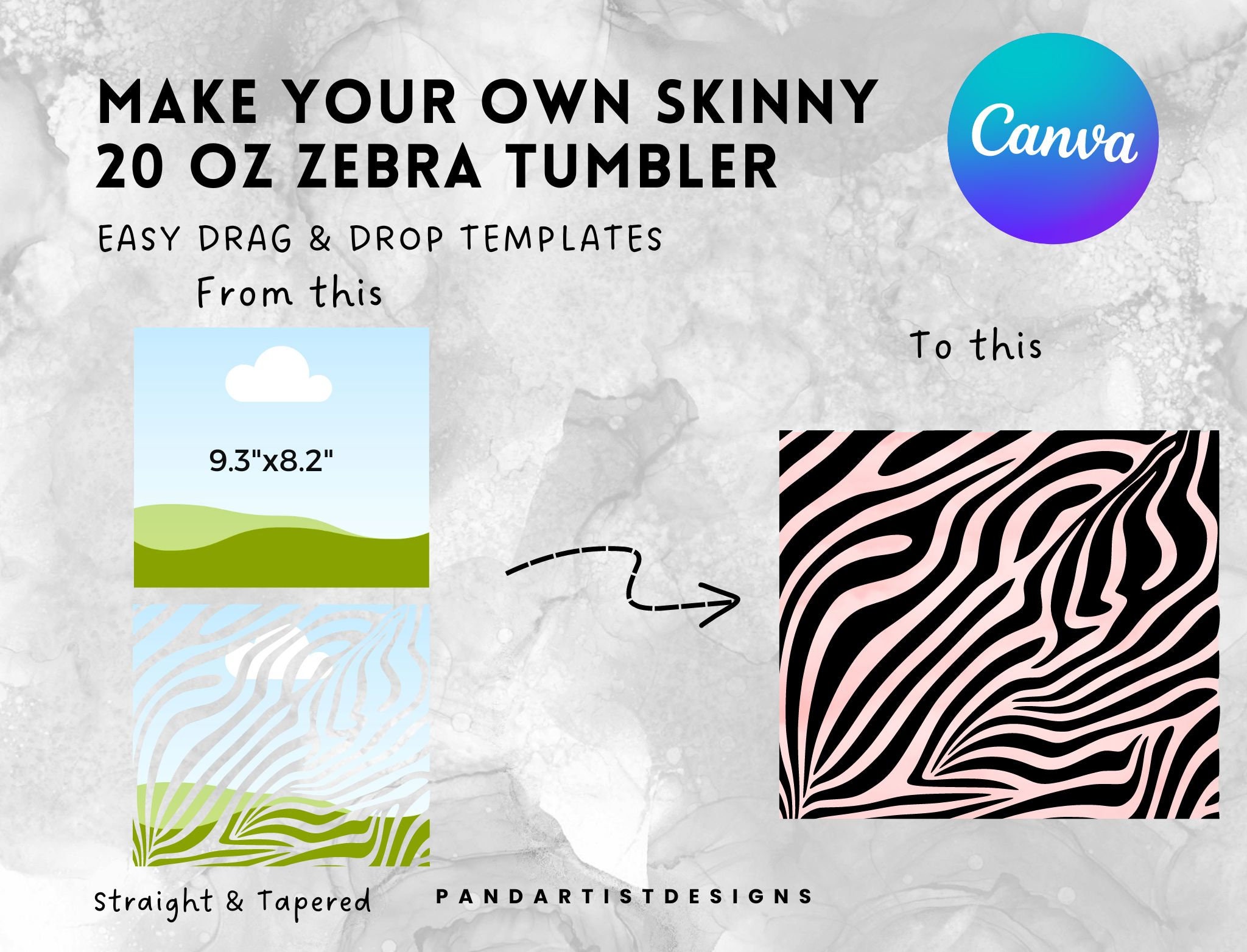 Zebra Skin Skinny 20oz Tumbler Wraps Design on Canva With Drag - Etsy