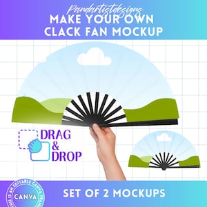 Clack Fan Mockup Editable Canva Template, Chinese Fan Mockup, Drag and Drop, Sublimation Hand Fan, Product Display, Canva Frames Bundle, POD