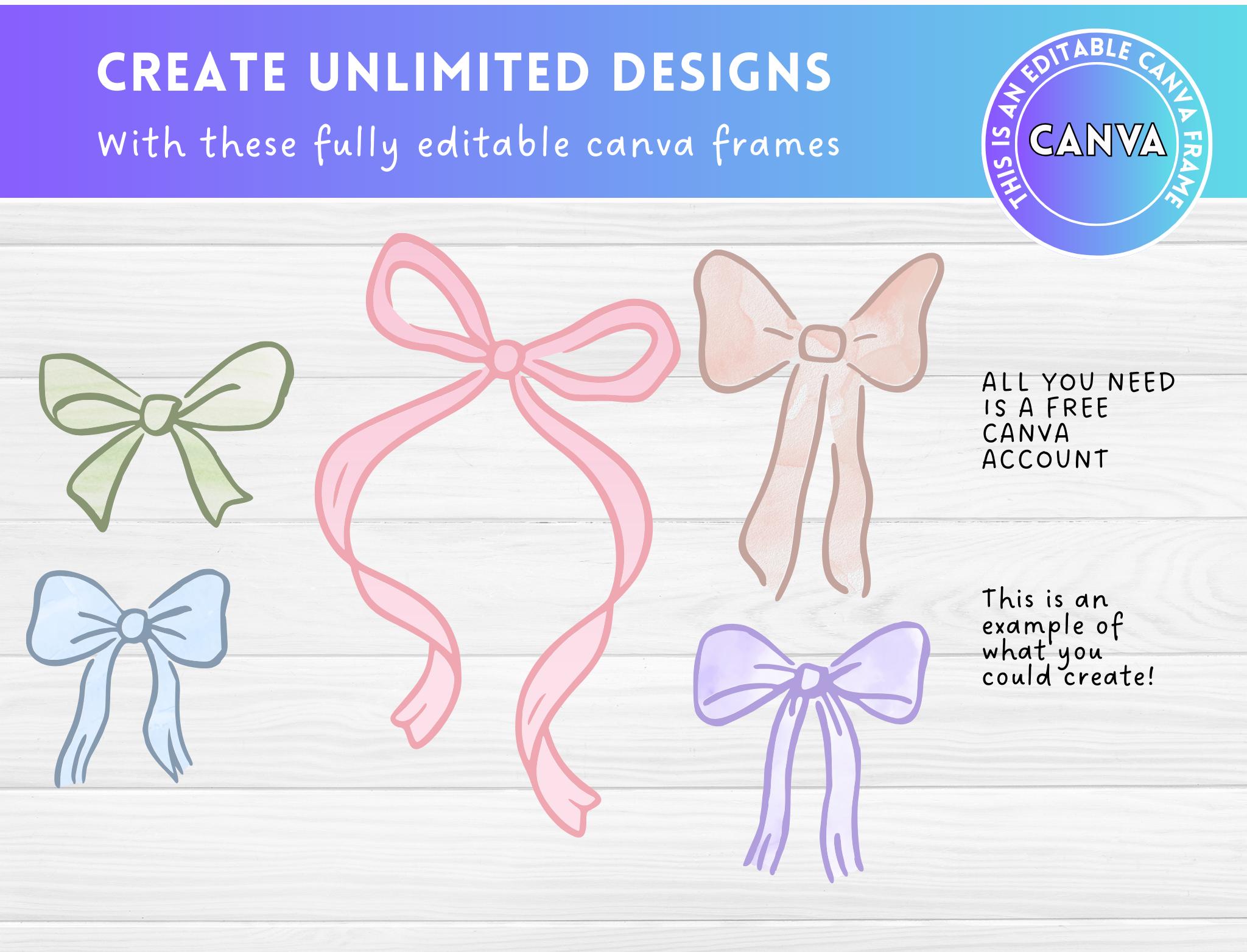 Hand Drawn Ribbon Coquette Bow Canva Frames Bundle, Drag and Drop ...