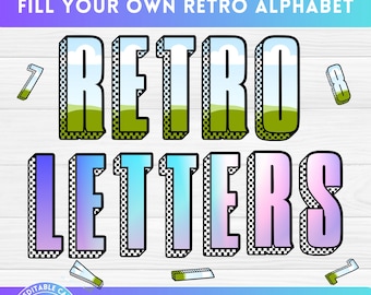 Canva Frame Retro Uppercase Letters and Number with easy Drag and Drop - Digital Fillable Alphabet PNG - Editable Canva Template Bundle