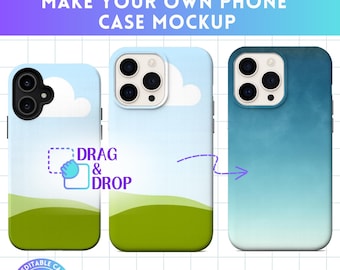 Phone Case Mockup Editable Canva Template, Tough Phone Case Mockups, Drag and Drop, Customizable Phone Cover Mockups, Product Display, POD
