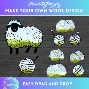 Skapa din egen stickdesign i ull på Canva, redigerbar mall CANVA-rampaket - Dra och släpp foto- och sublimeringsdesigner - Får PNG