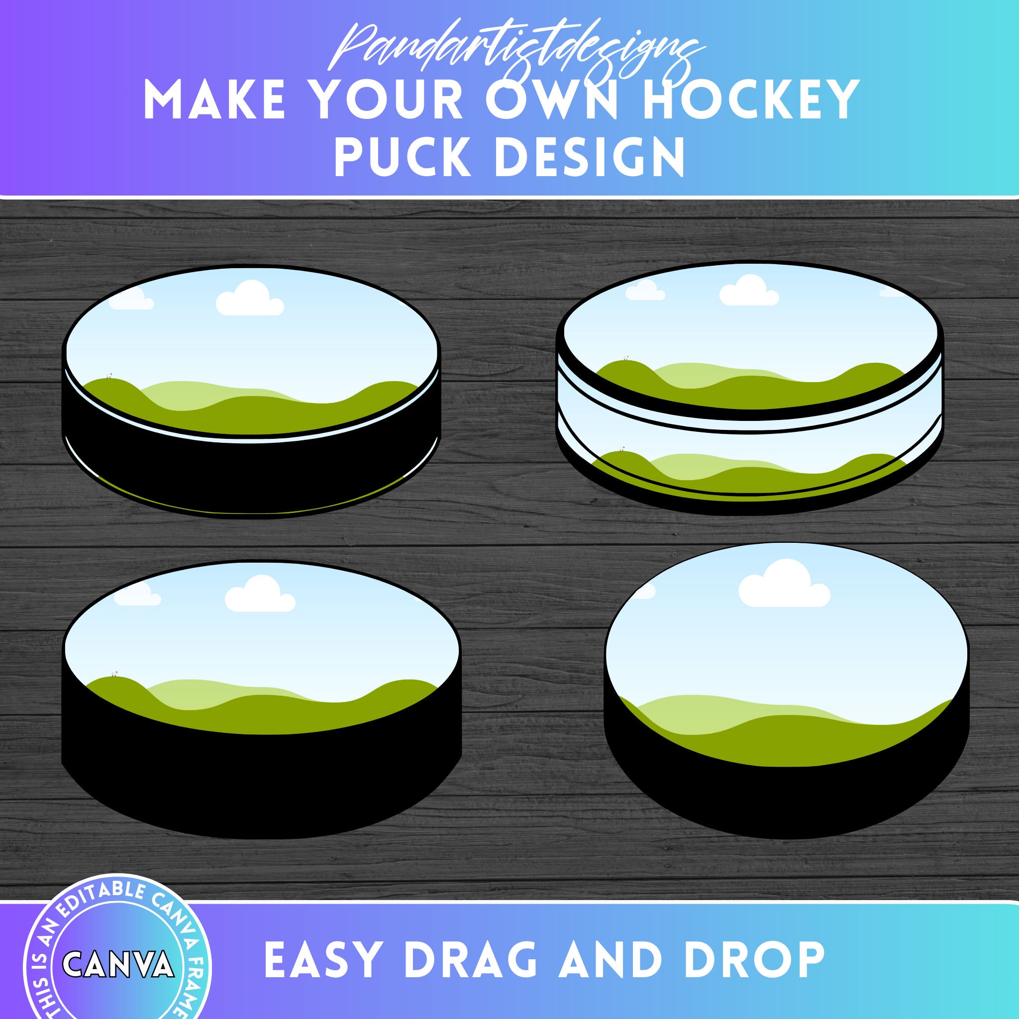 Drop Puck Design Make Your Own Ice Hockey Puck Design - Winter Sport Canva Frames Bundle ...