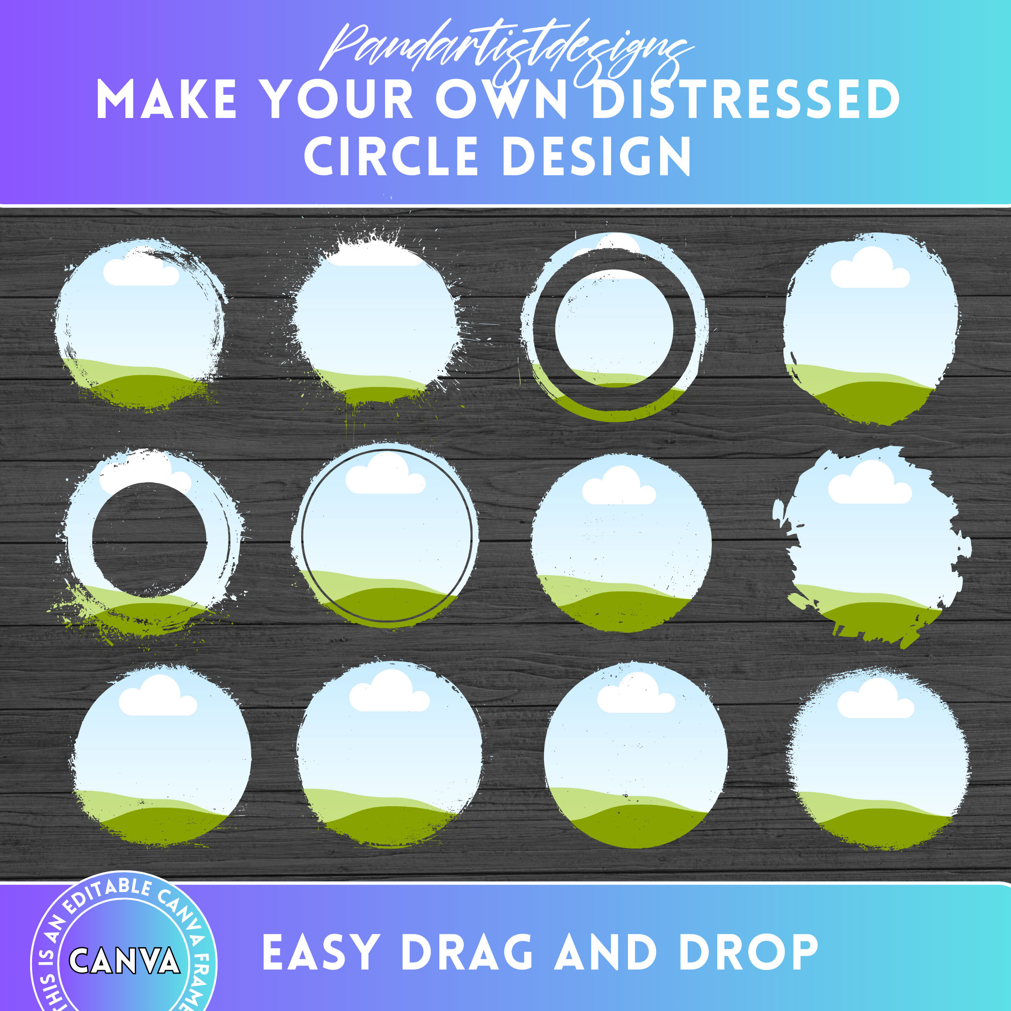 Bleach Effect Distressed Edge Canva Frames Bundle - Drag & Drop Photo ...