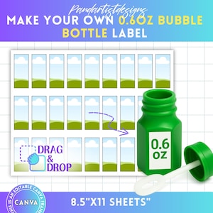 0.6oz Bubble Bottle Label Editable Canva Template, Kids Party Favor, Drag & Drop, Wedding Bubble Bottle, Sticker, Sublimation Blank Template