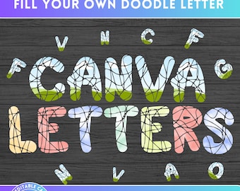 Llena tus propias letras mayúsculas Doodle en CANVA con arrastrar y soltar Alfabeto rellenable Alfabeto Fuente Letras PNG Diseño de marco de Canva editable