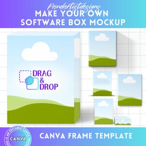 5 softwarebox-mockups bewerkbare canva-sjabloon, 3D-boxmock-up, eenvoudig slepen en neerzetten, bundel canvalijsten, display productomslag, verpakking