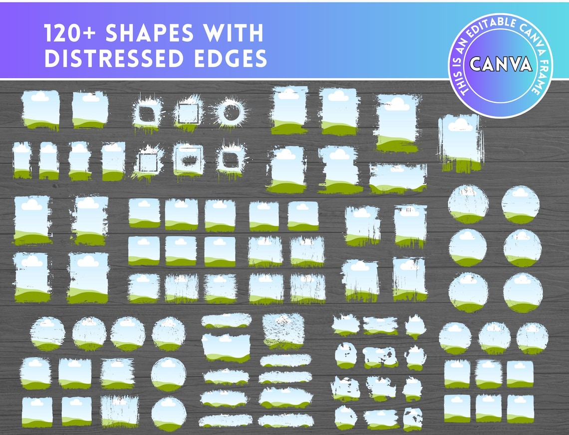 120+ Bleach Effect Distressed Edge Canva Frames Bundle - Drag & Drop ...
