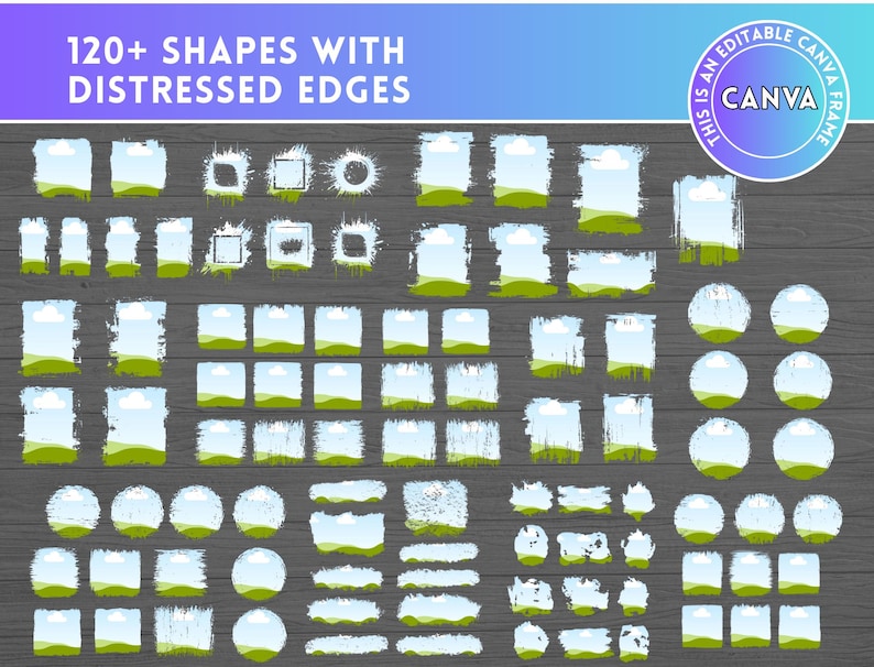 120+ Bleach Effect Distressed Edge Canva Frames Bundle - Drag & Drop ...