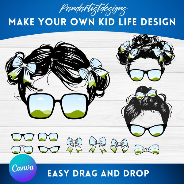 Haga su propio diseño de vida infantil en CANVA - Marco de Canva de vida familiar con foto fácil de arrastrar y soltar - Diseño de sublimación PNG - Gafas de sol para el cabello