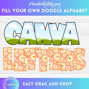 Preencha suas próprias letras maiúsculas e números, molduras Canva, arraste e solte, design de sublimação, alfabeto digital PNG, modelo editável