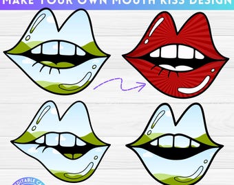 Retro Lippen und Kuss Canva Frames Bundle, bearbeitbare CANVA Vorlage, Sublimationsdesigns, ziehen und ablegen, Liebeskuss Png, rote Lippen küssen svg,