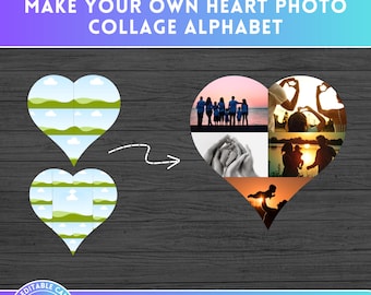 DIY Heart Photo Collage Design on CANVA - Editable Canva Frame Template - Drag and Drop Photo - Gift PNG - Memory Storyboard - Couple Love
