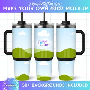 Black 40oz TUMBLER Editable Canva Mockup - 40 oz Tumbler Top & Bottom - Drag and Drop - Canva Frames Template, Sublimation, Digital Download