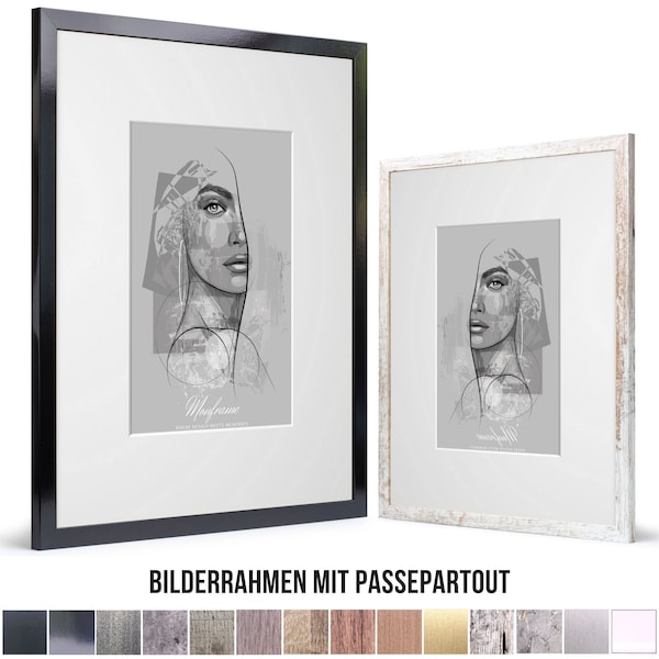 Bilderrahmen mit Passepartout A3 30x40 40x50 50x60 50x70 Eleganter Dünner Holz Rahmen CHLOE