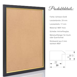 Wall frames for pictures Poster Puzzle, elegant wall decoration GALLANT with anti-reflective glass in many sizes A1 A2 A3 40x60 50x70 Schwarz-Gold