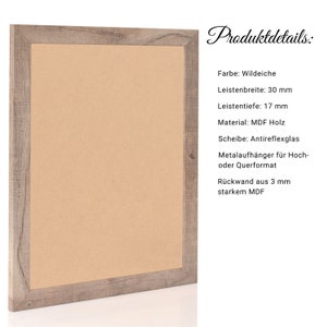 Bilderrahmen in Holzoptik mit Antireflexglas für Wohnideen im Landhaus-Stil, Posterrahmen MODERN aus Deutschland 50x70 40x60 Wildeiche