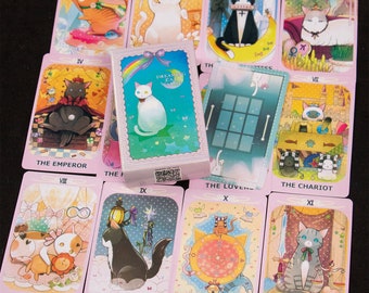 Dreaming Cat Tarot,78 Cards Tarot,Pink Tarot,Tarot Deck,Tarots Set,Cute Cat Tarot,Weird Cat Tarot,Cat Kawaii Tarot,Gift for Cat Lovers