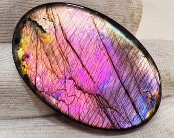 Natural Labradorite Gemstone Cabochon Polished Size 39.29x25.30x7.36 MM Flashy Pink Fire Labradorite Gemstone Making For Jewellery Stone.