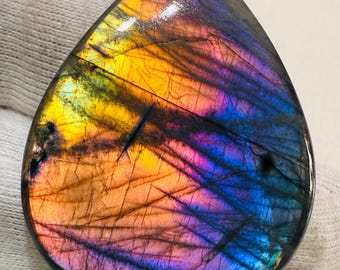 Labradorite Gemstone Beautiful Dark Shade Multi Fire Stone Size 42.98x33.80x8.30 MM Flash Fire Labradorite Gemstone Cabochon Use For Jewelry