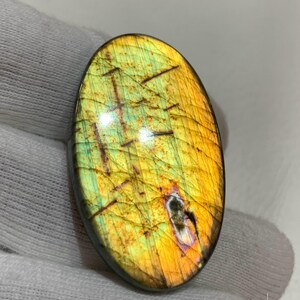 Brilliant Multi Yellow Flashy Labradorite Cabochon Gemstone Size 44.77x26.86x6.48 MM Flashy Labradorite Make For Jewelry Oval Shape Stone.