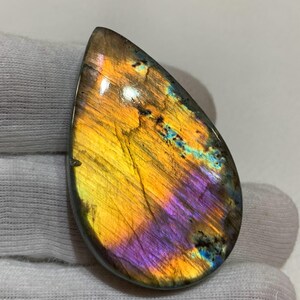 Great Quality Natural Labradorite Gemstone Beautiful Yellow Multi Fire Cabochon Polished Making For Jewellery Stone Size 51.33x32.04x7.97 MM