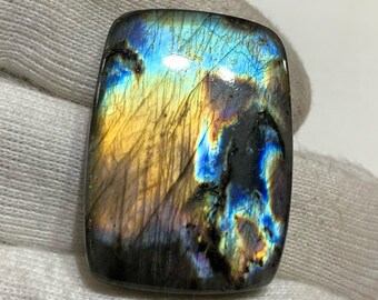 Scenic Flash Labradorite Cabochon, Natural Blue Gold Gemstone, Landscape Pattern Pendant Jewelry Making