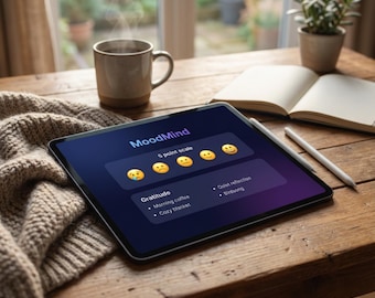 MoodMind - Diario y aplicación de seguimiento del estado de ánimo / Diario de gratitud / Bienestar mental / Aplicación de diario / Descarga digital
