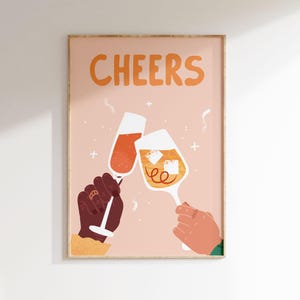 Cheers Poster | Kunstdruck | Küche Wanddeko | Esszimmer Wandbild | Cocktail Poster | Kunst Modern | Bar Cart Print | Geschenk Freundin