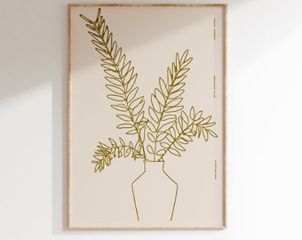 Fern flowers poster | Art print | Kitchen wall decoration | Dining room mural | Botanical poster | Modern art | Print living room | Gift