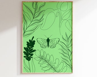 Butterfly poster | Nature art print | Kitchen wall decoration | Dining room mural | Botanical poster | Modern art | Living room print