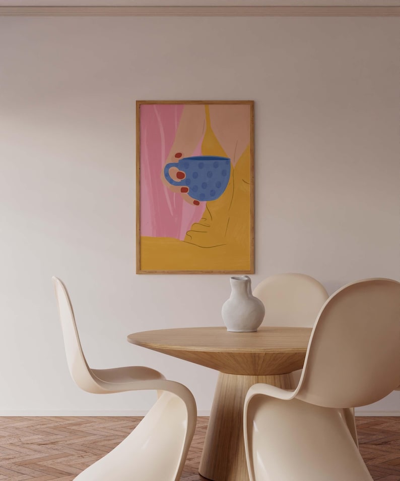 Contemporary art woman with coffee. Summer poster. Wall decoration for the dining room. Kitchen & coffee bar. Also ideal as a gift. image 5