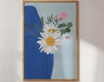 Contemporary art print flowers in jeans. Great wall decoration for the living room, hallway, office etc. Also ideal as a gift.